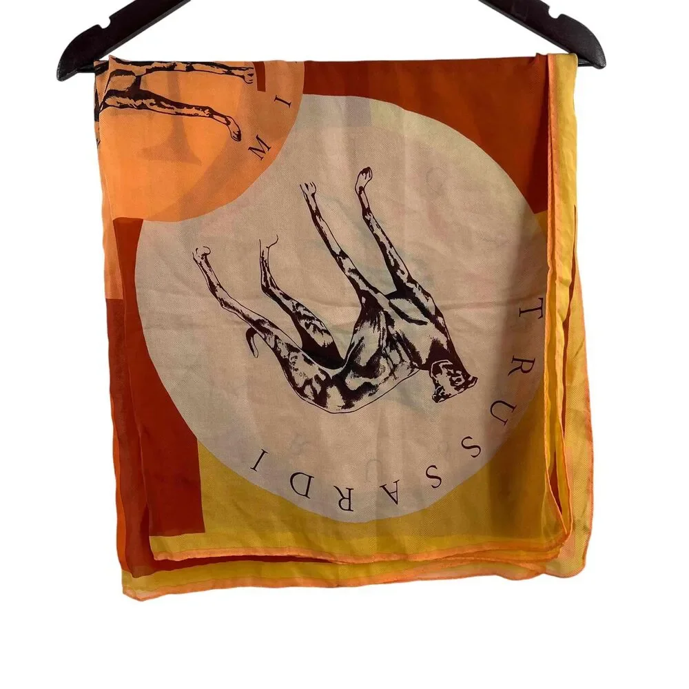 TRUSSARDI Womens Multicolor Lightweight Dog Theme Silk Printed‎ Scarf Italy Made